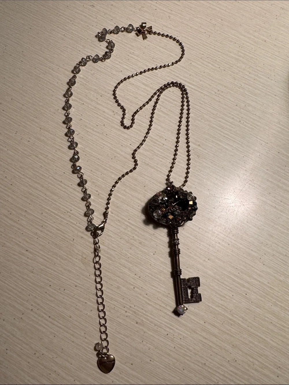 Betsy Johnson Antique Gold Crystal Key Pendant Necklace - Women's Jewelry